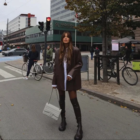 ZARA * Faux leather Oversized Straight blazer brown - Picture 6 of 15